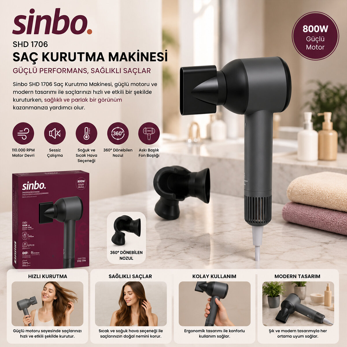 SİNBO SHD-1755 ( GRİ ) SAÇ KURUTMA MAKİNESİ ( 110.000 RPM ) ( SESSİZ ÇALIŞMA & 3 HIZ - SICAKLIK AYAR )*6 SİNBO SHD-1755 ( GRİ ) SAÇ KURUTMA MAKİNESİ ( 110.000 RPM ) ( SESSİZ ÇALIŞMA & 3 HIZ - SICAKLIK AYAR )*6