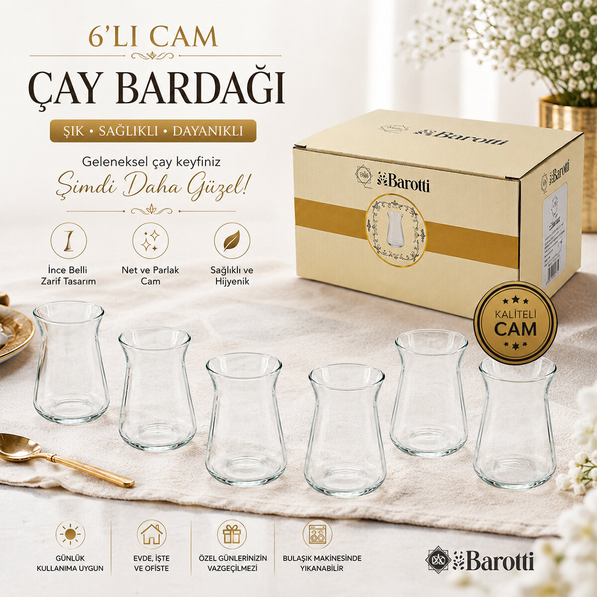 BAROTTİ DMR-9151 ( 6 PCS ) CAM ÇAY BARDAK*24=K BAROTTİ DMR-9151 ( 6 PCS ) CAM ÇAY BARDAK*24=K