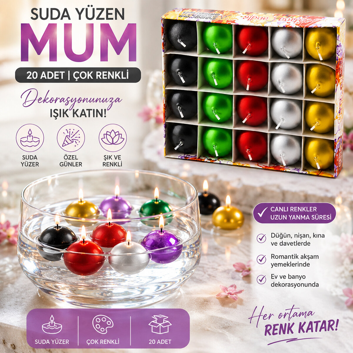 BAROTTİ DMR-9694 ( 20PCS ) ( SUDA YÜZEN ) MUM ( BEYAZ & RENKLİ )*72