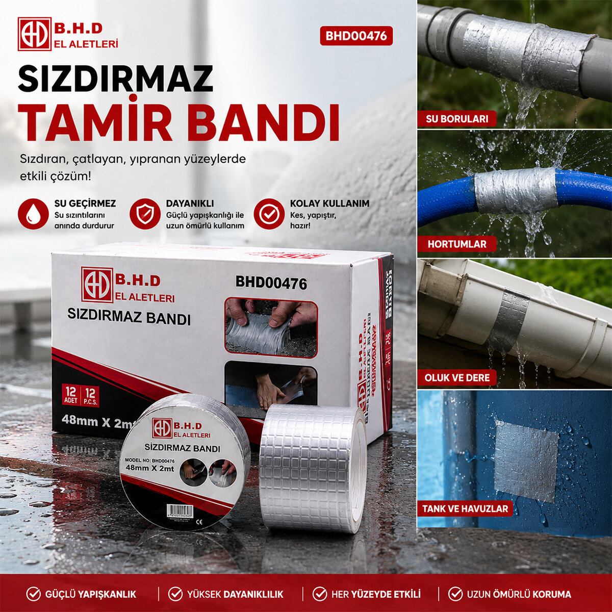 B.H.D BHD-00476 ( 48MMX1.5&2MT ) SU SIZDIRMAZ ( SAKIZ ) TAMİR BANTI*12X10