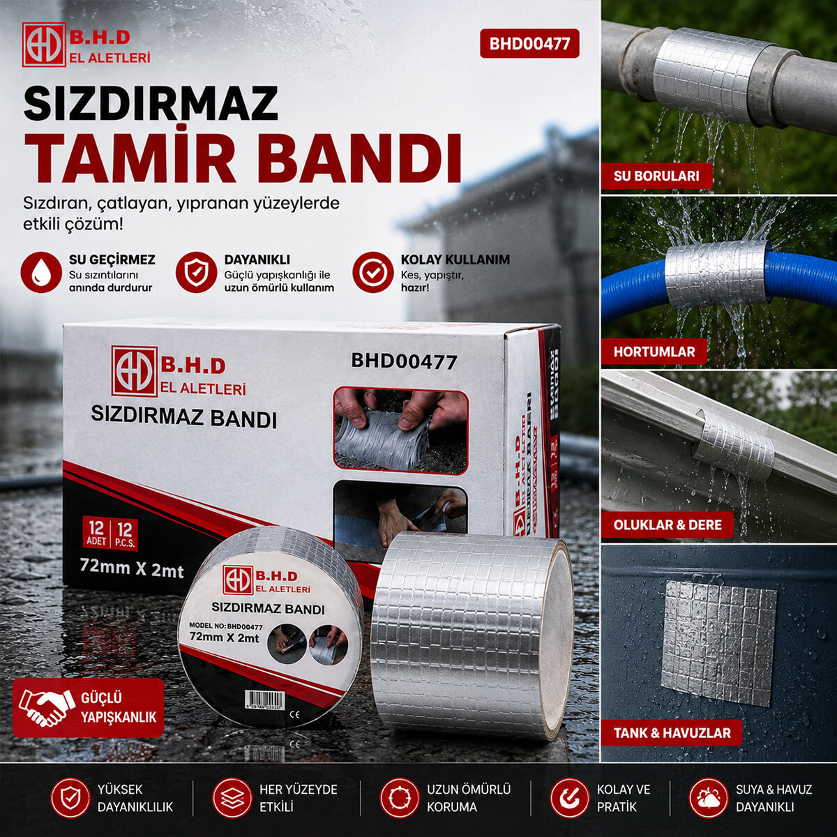 B.H.D BHD-00477 ( 72MMX2MT ) SU SIZDIRMAZ ( SAKIZ ) TAMİR BANTI*12X8