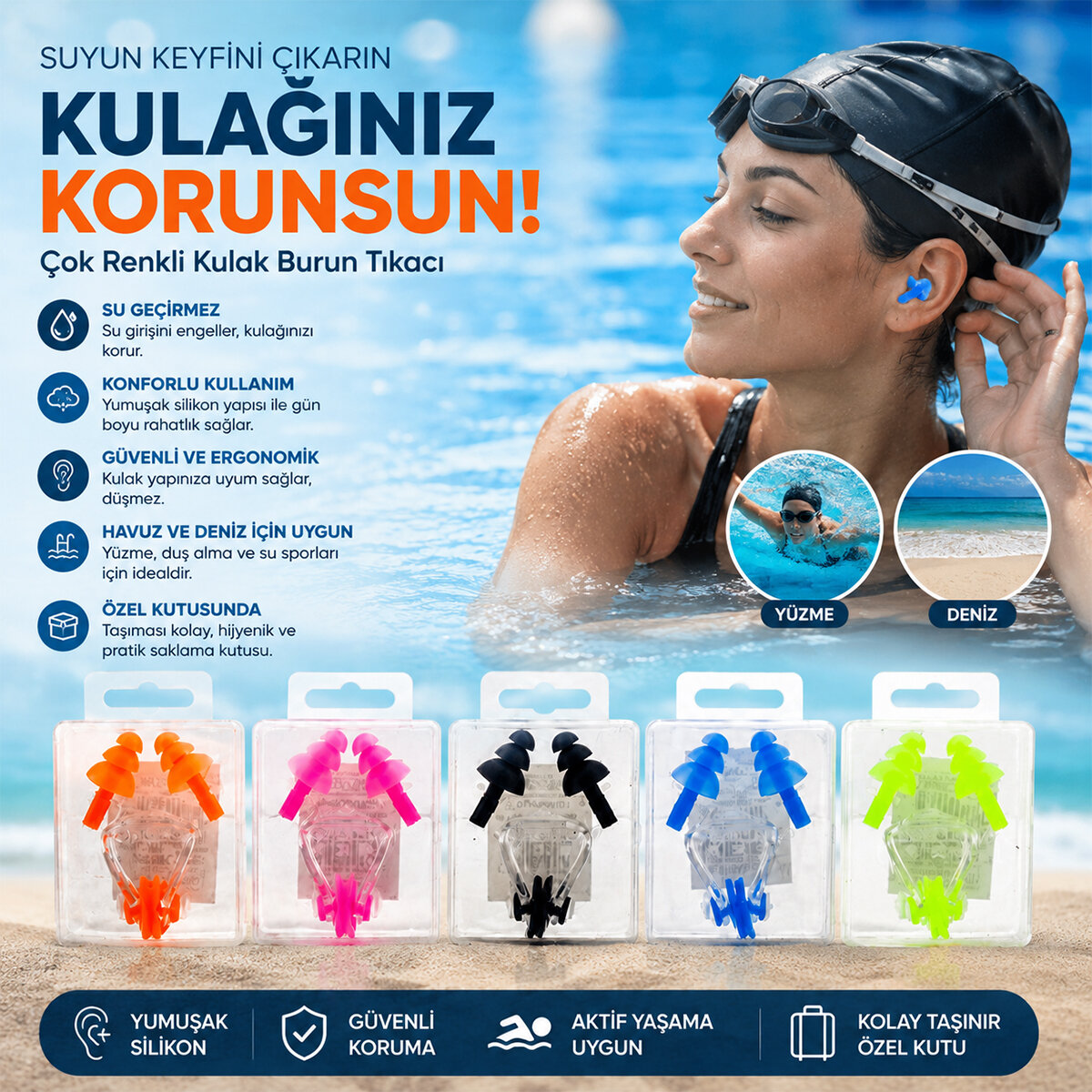 YILDIZ SPORT YLD-89 ( RENKLİ ) PLASTİK KULAK BURUN TIKAÇ*60X8
