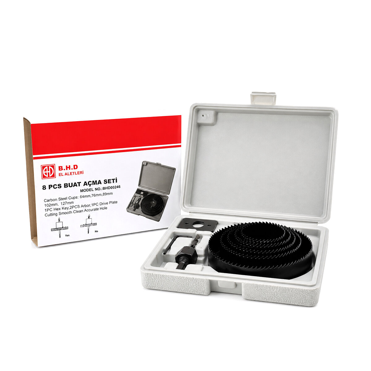 BHD-00264 (8İN1) BUAT AÇMA PANÇ SETİ (METAL & AHŞAP & PVC & ALÇIPAN & PLS.) (64-73-89-102-127MM)*20