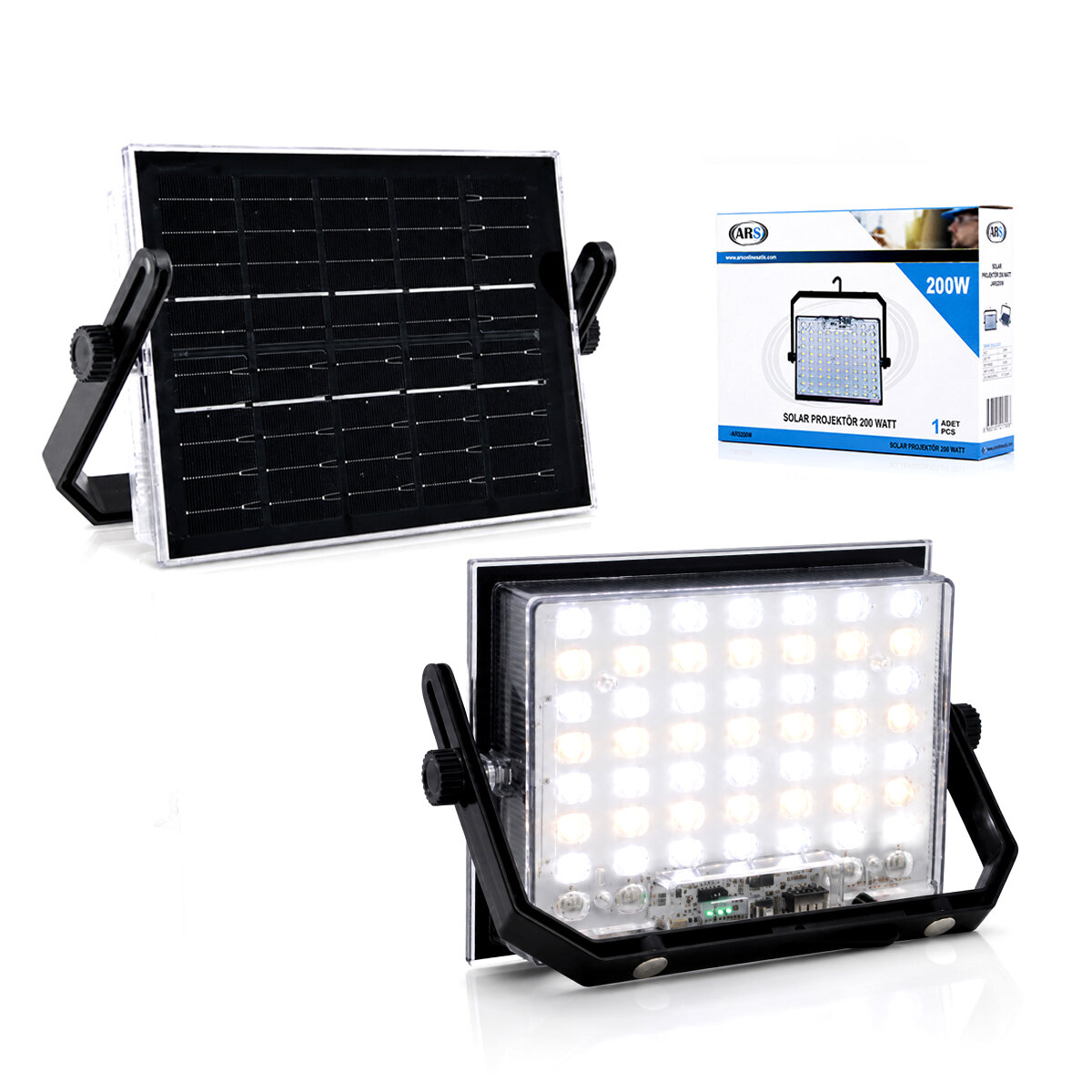 ARS-348961 LMB ( 200W ) GÜNEŞ ENERJİLİ LED IŞIK ( SOLAR ) ( PROJEKTÖR & FENER ) ( KAMP & DIŞ MEKAN ) ( 3 FARKLI LED IŞIK )*20