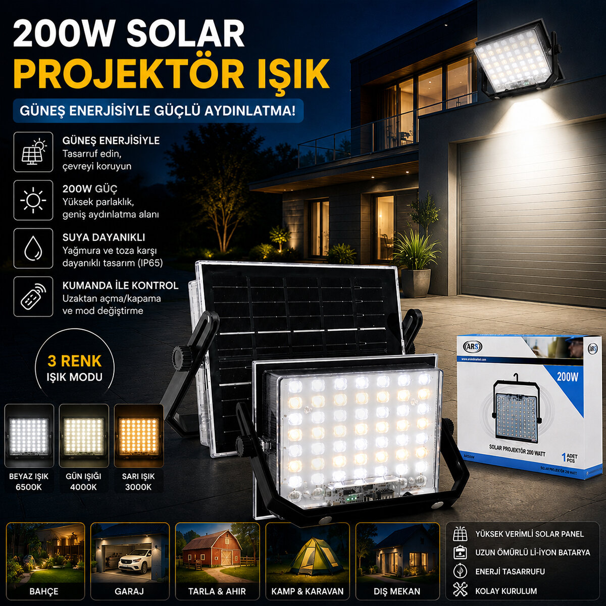 ARS-348961 LMB ( 200W ) GÜNEŞ ENERJİLİ LED IŞIK ( SOLAR ) ( PROJEKTÖR & FENER ) ( KAMP & DIŞ MEKAN ) ( 3 FARKLI LED IŞIK )*20 ARS-348961 LMB ( 200W ) GÜNEŞ ENERJİLİ LED IŞIK ( SOLAR ) ( PROJEKTÖR & FENER ) ( KAMP & DIŞ MEKAN ) ( 3 FARKLI LED IŞIK )*20