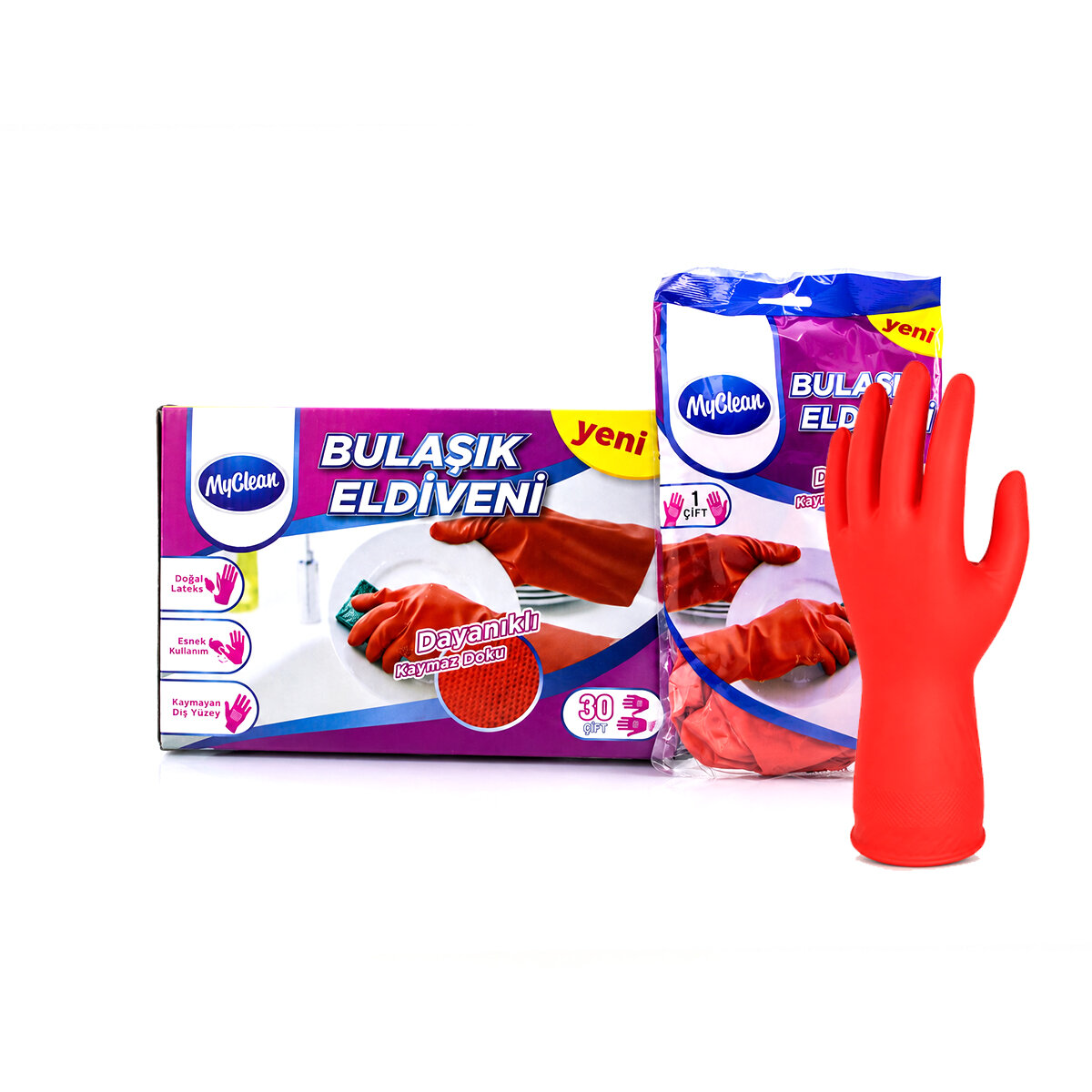 MYCLEAN-710457 ( M ) ( NO-8-8.5 ) ( PLASTİK ) TEMİZLİK & BULAŞIK ELDİVENİ ( DOĞAL PAMUK ASTARLI ) ( YÜKSEK DİRENÇLİ )*30X8