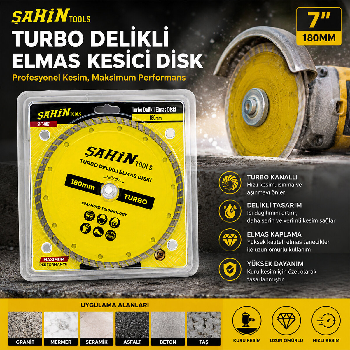 ŞHT-007 ( 7" & 180MM ) MERMER KESİCİ DİSK ( SPRAL TAŞI )*100