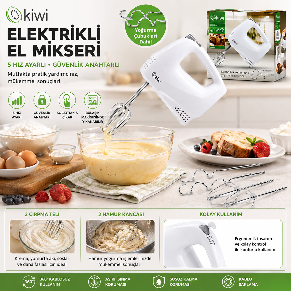 KİWİ KMX-3608 ELEKTRİKLİ EL MİKSERİ (2PCS METAL ÇIRPMA APARATI & 2PCS HAMUR KANCASI) (5 KADEME HIZ) (ÇIRPICI ÇIKARTMA DÜĞMELİ)*12 KİWİ KMX-3608 ELEKTRİKLİ EL MİKSERİ (2PCS METAL ÇIRPMA APARATI & 2PCS HAMUR KANCASI) (5 KADEME HIZ) (ÇIRPICI ÇIKARTMA DÜĞMELİ)*12