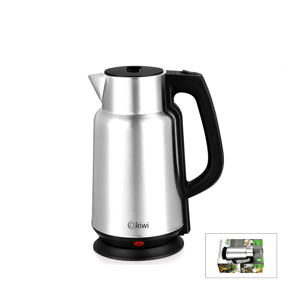 KİWİ KK-3334 ( ÇELİK & SÜRAHİ MODEL ) KETTLE ELEKTRİKLİ SU ISITICISI ( PASLANMAZ ÇELİK GİZLİ REZİSTANS ) ( 360° ) ( 2.2LT ) ( 1500W )*12