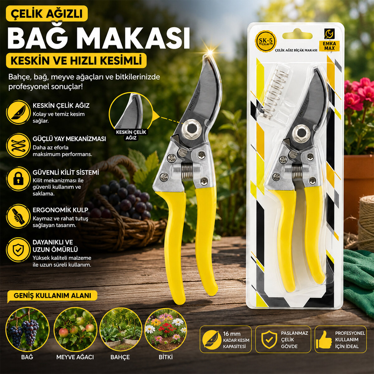 EMKA 5523-144 ÇELİK AĞIZLI BAĞ MAKAS*144