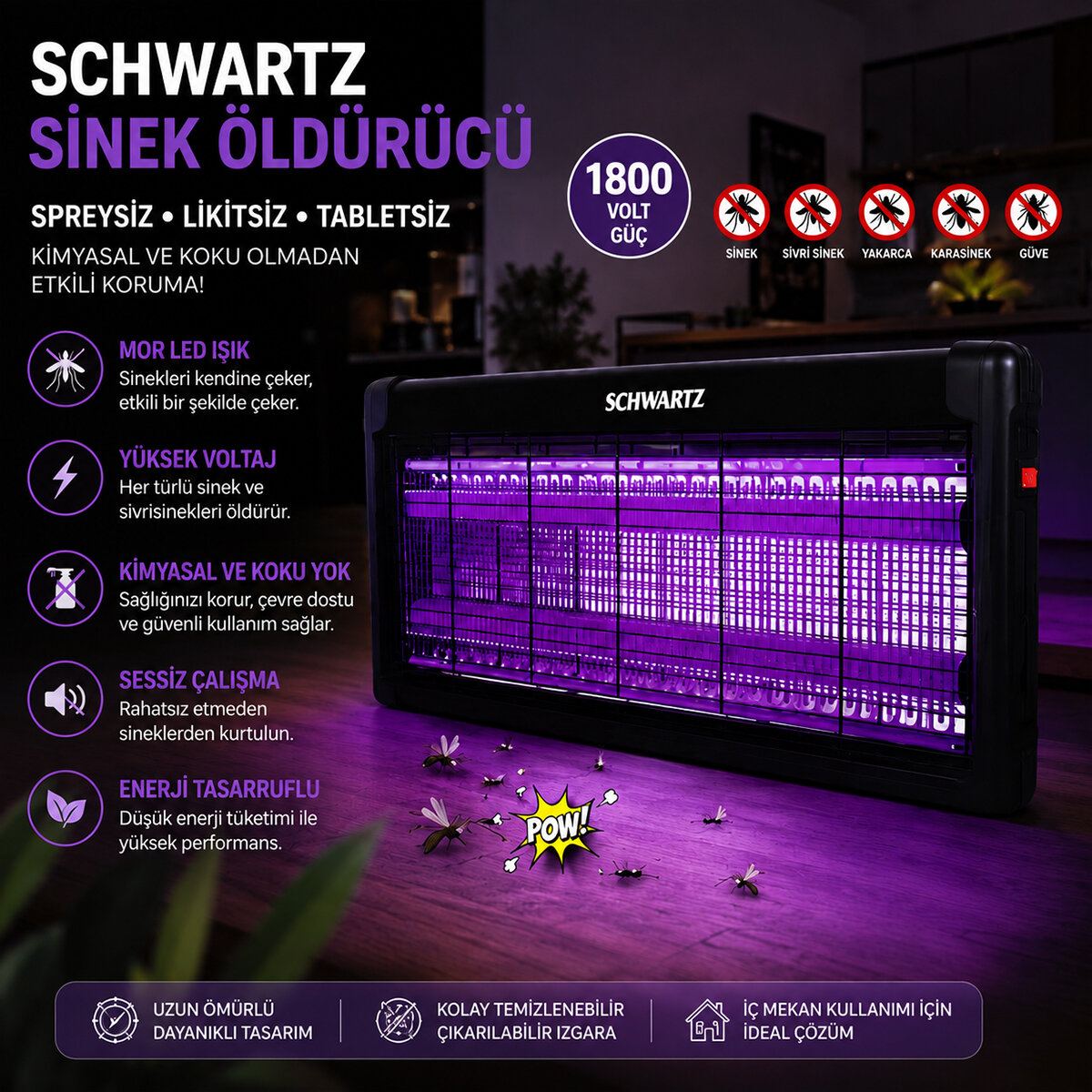SCHWARTZ SWIK-9617 SİNEK ÖLDÜRÜCÜ CIZ CİHAZI MAKİNE (2PCS LED FLORESAN) (100M2 ETKİLİ) ( 1800V ) (54X23.5CM)*14 SCHWARTZ SWIK-9617 SİNEK ÖLDÜRÜCÜ CIZ CİHAZI MAKİNE (2PCS LED FLORESAN) (100M2 ETKİLİ) ( 1800V ) (54X23.5CM)*14