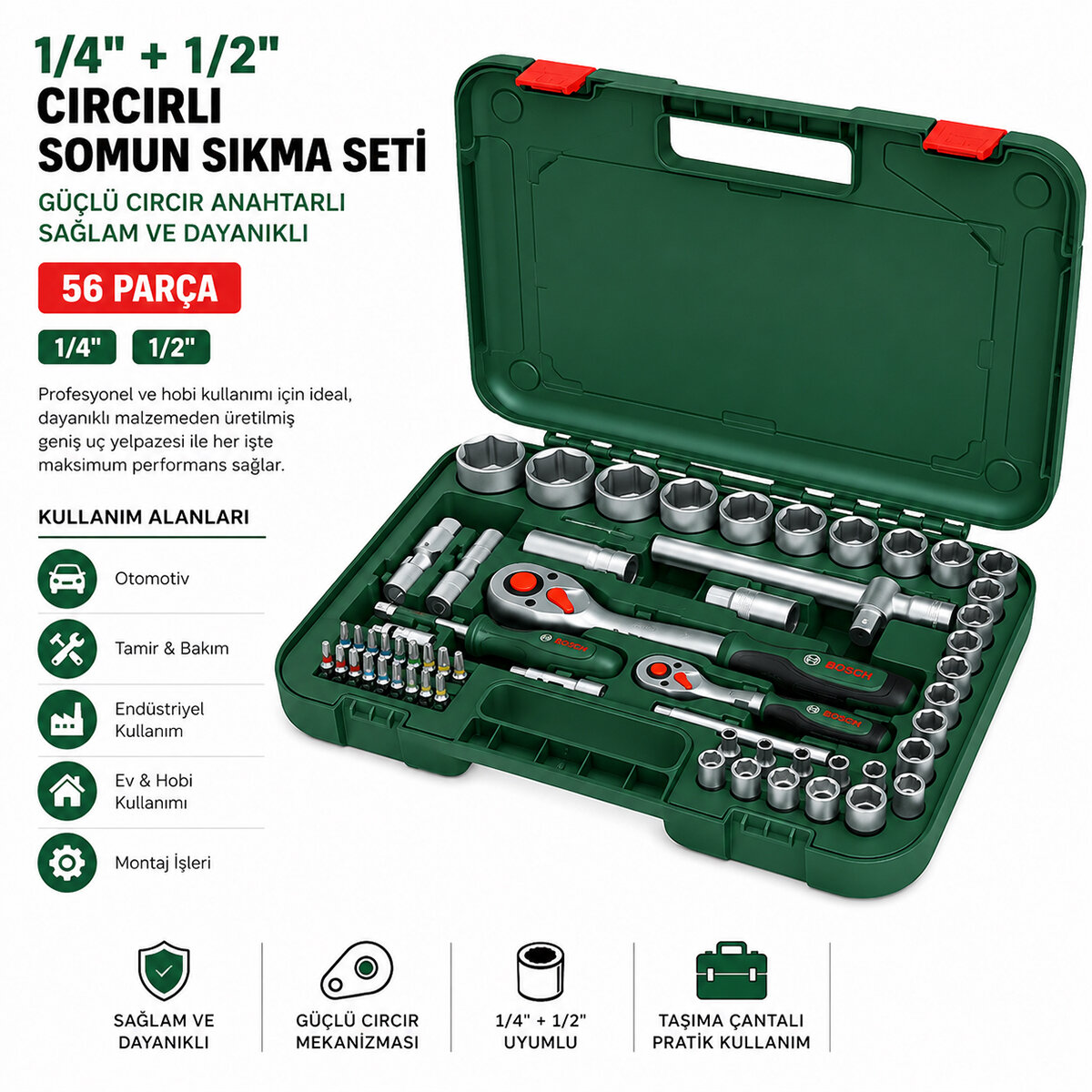BOSCH-1 600 A02 Z9G ( 531 ) ( 56PCS ) (1/2" & 1/4") ( LOKMA & 6GEN ANAHTAR & LOKMA UÇ & BUJİ LOKMA & MAFSAL & UZATMA KOL & CIRCIR KOLU) SET (PLASTİK ÇANTALI)*1 BOSCH-1 600 A02 Z9G ( 531 ) ( 56PCS ) (1/2" & 1/4") ( LOKMA & 6GEN ANAHTAR & LOKMA UÇ & BUJİ LOKMA & MAFSAL & UZATMA KOL & CIRCIR KOLU) SET (PLASTİK ÇANTALI)*1