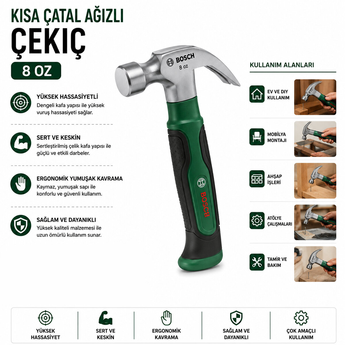 BOSCH-1 600 A02 ZA3 ( 431 ) KISA ÇATAL ÇEKİÇ ( 8OZ ) 16CM ( ERGONAMİK YUMUŞAK SAP )*6X1