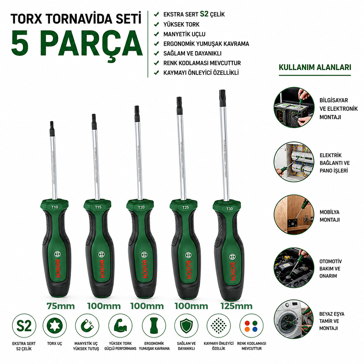 BOSCH-1 600 A02 BX6 ( 524 )( 5PCS ) TORX TORNAVİDA SETİ ( TX10-15-20-25-30 X 75-100-100-100-125MM )*1 BOSCH-1 600 A02 BX6 ( 524 )( 5PCS ) TORX TORNAVİDA SETİ ( TX10-15-20-25-30 X 75-100-100-100-125MM )*1