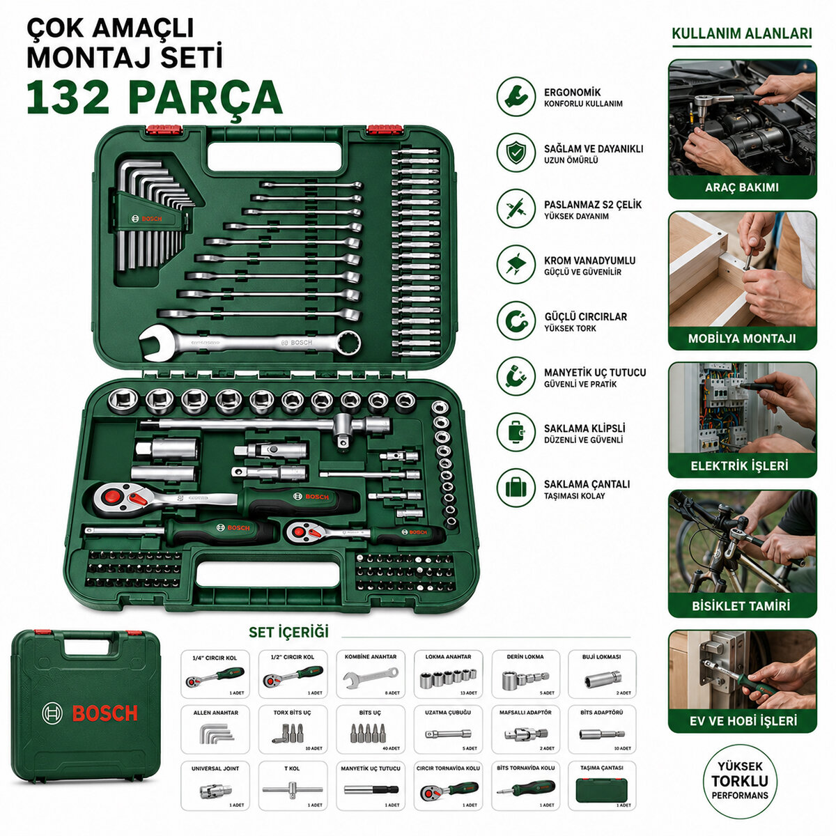 BOSCH-1 600 A02 Z9B ( 132PCS ) (1/2" & 1/4" CIRCIR KOL & 10PCS ALYAN & LOKMA - BİTS - UZATMA UÇLARI & KOMBİNE ANAHTAR ) BOSCH-1 600 A02 Z9B ( 132PCS ) (1/2" & 1/4" CIRCIR KOL & 10PCS ALYAN & LOKMA - BİTS - UZATMA UÇLARI & KOMBİNE ANAHTAR )