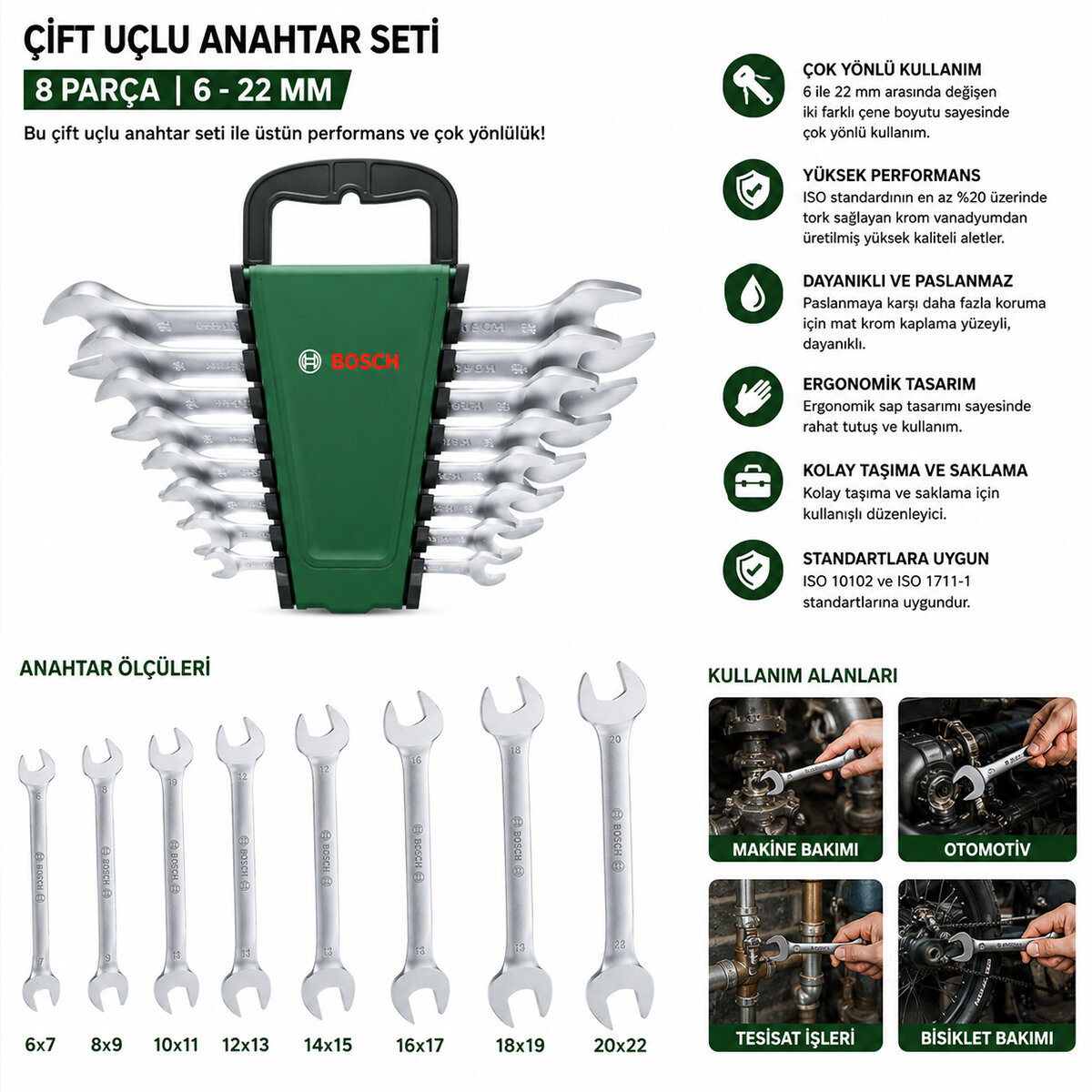 BOSCH-1 600 A03 HM8 ( 531 ) ( 8PCS ) AĞZI AÇIK ANAHTAR SETİ ( 6/7 - 8/9 - 10/11 - 12/13 - 14/15 - 16/17 - 18/19 - 20/22 )*1