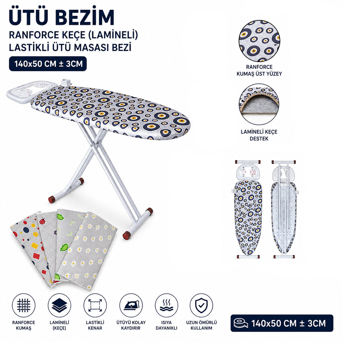 ÜTÜ BEZİM RANFORCE KEÇE ( LAMİNELİ ) ( LASTİKLİ ) ( ÜTÜ MASASI BEZİ ) ( 140X50CM ± 3CM)*30 ÜTÜ BEZİM RANFORCE KEÇE ( LAMİNELİ ) ( LASTİKLİ ) ( ÜTÜ MASASI BEZİ ) ( 140X50CM ± 3CM)*30