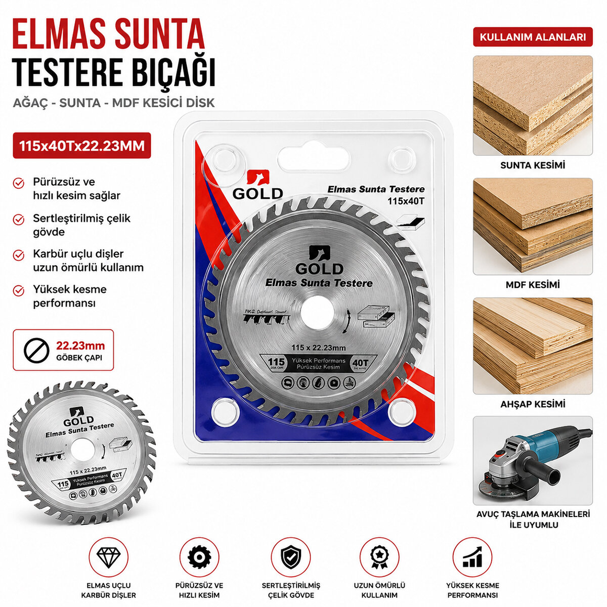 GOLD ELMAS SUNTA ( 115X40TX22.23MM ) ( AĞAÇ ) SUNTA KESİCİ DİSK*300