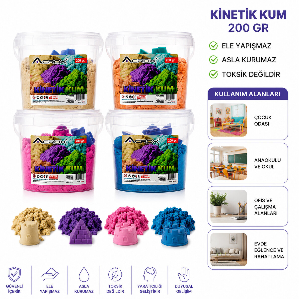 ACROX AX-827 ( 200GR ) KİNETİK KUM RENKLİ ( 2 ADET PLASTİK KALIP ) ( ELE YAPIŞMAZ & KURMAZ )*24=K