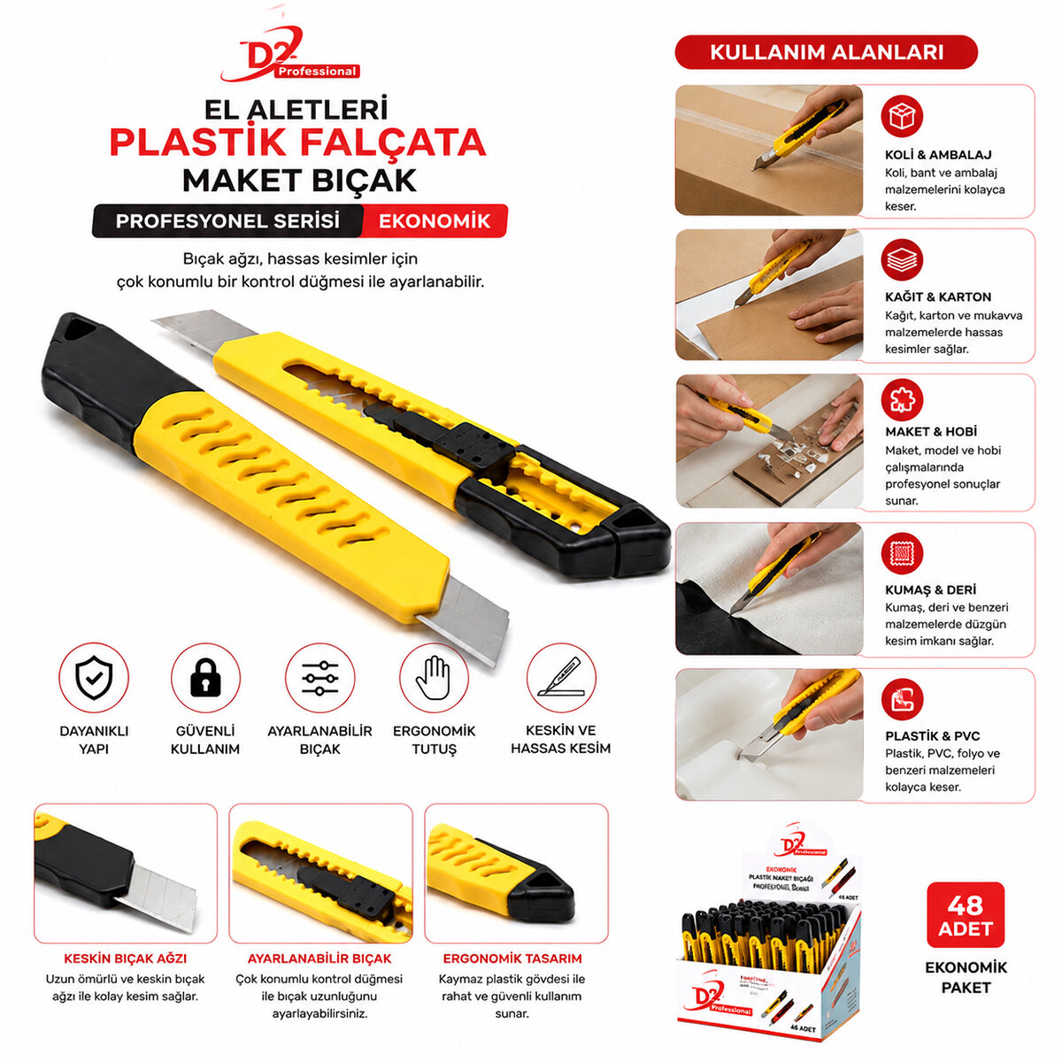 DENİZ EL ALETLERİ ( EKO ) PLASTİK FALÇATA MAKET BIÇAK SARI*48X12 DENİZ EL ALETLERİ ( EKO ) PLASTİK FALÇATA MAKET BIÇAK SARI*48X12