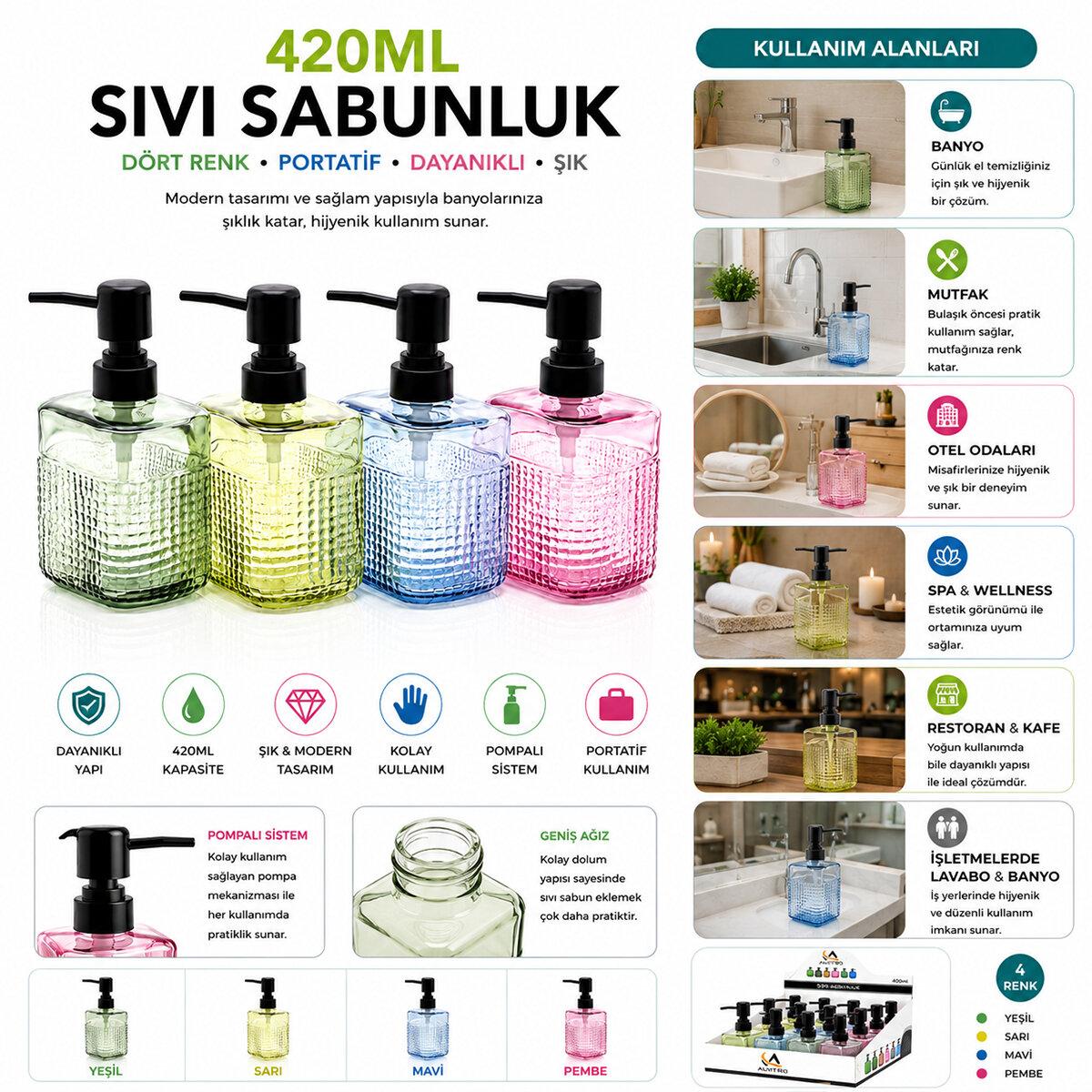 ALVETRO ALV-06 ( ŞEFFAF RENKLİ CAM & D.DÖRTEN ŞİŞE ) SIVI SABUNLUK ( 420ML ) ( ÇİZGİLİ CAM )*12X4 ALVETRO ALV-06 ( ŞEFFAF RENKLİ CAM & D.DÖRTEN ŞİŞE ) SIVI SABUNLUK ( 420ML ) ( ÇİZGİLİ CAM )*12X4