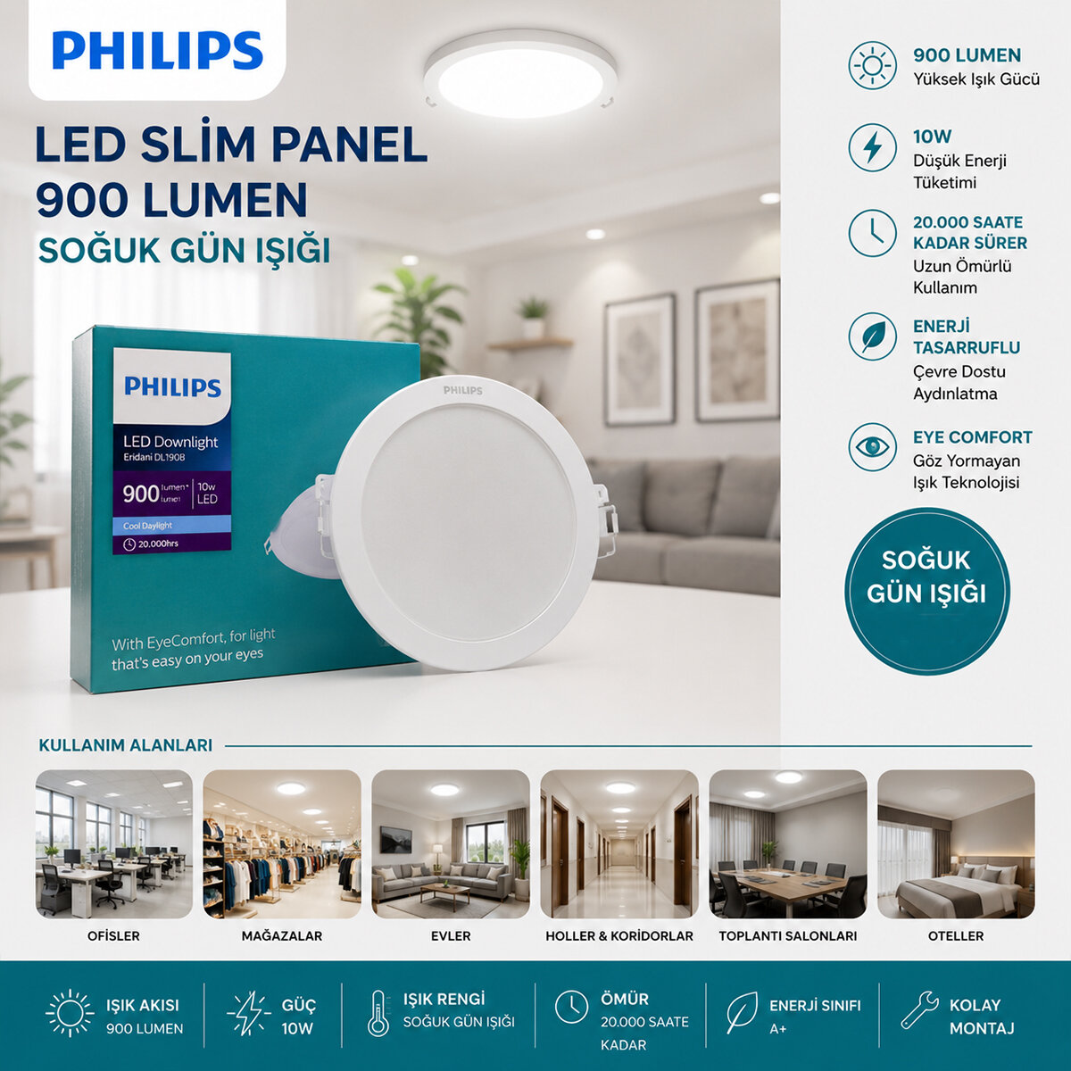 PHILIPS ( 10W ) ( SIVA ALTI ) ( YUVARLAK ) LED SLİM PANEL ( 9000LUMEN ) ( 20.000 SAAT ÖMÜR )*20 PHILIPS ( 10W ) ( SIVA ALTI ) ( YUVARLAK ) LED SLİM PANEL ( 9000LUMEN ) ( 20.000 SAAT ÖMÜR )*20