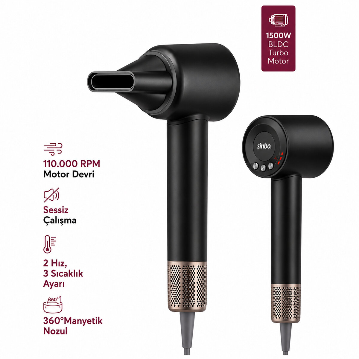 SİNBO SHD-1739 (GRİ) (BLDC TURBO MOTOR) SAÇ KURUTMA & ŞEKİL MAKİNESİ (1500W)(3-KDM.HIZ)(4-KDM.ISIAYAR=SICAK-ILIK-HAFİF-SOĞUK)*8