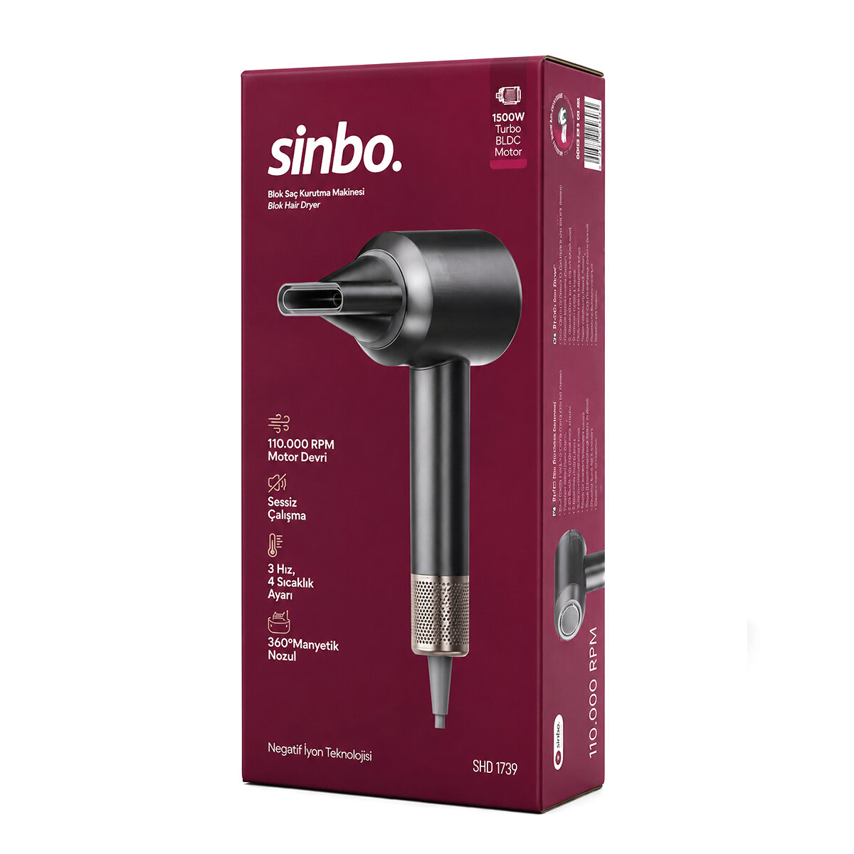 SİNBO SHD-1739 (GRİ) (BLDC TURBO MOTOR) SAÇ KURUTMA & ŞEKİL MAKİNESİ (1500W)(3-KDM.HIZ)(4-KDM.ISIAYAR=SICAK-ILIK-HAFİF-SOĞUK)*8 SİNBO SHD-1739 (GRİ) (BLDC TURBO MOTOR) SAÇ KURUTMA & ŞEKİL MAKİNESİ (1500W)(3-KDM.HIZ)(4-KDM.ISIAYAR=SICAK-ILIK-HAFİF-SOĞUK)*8