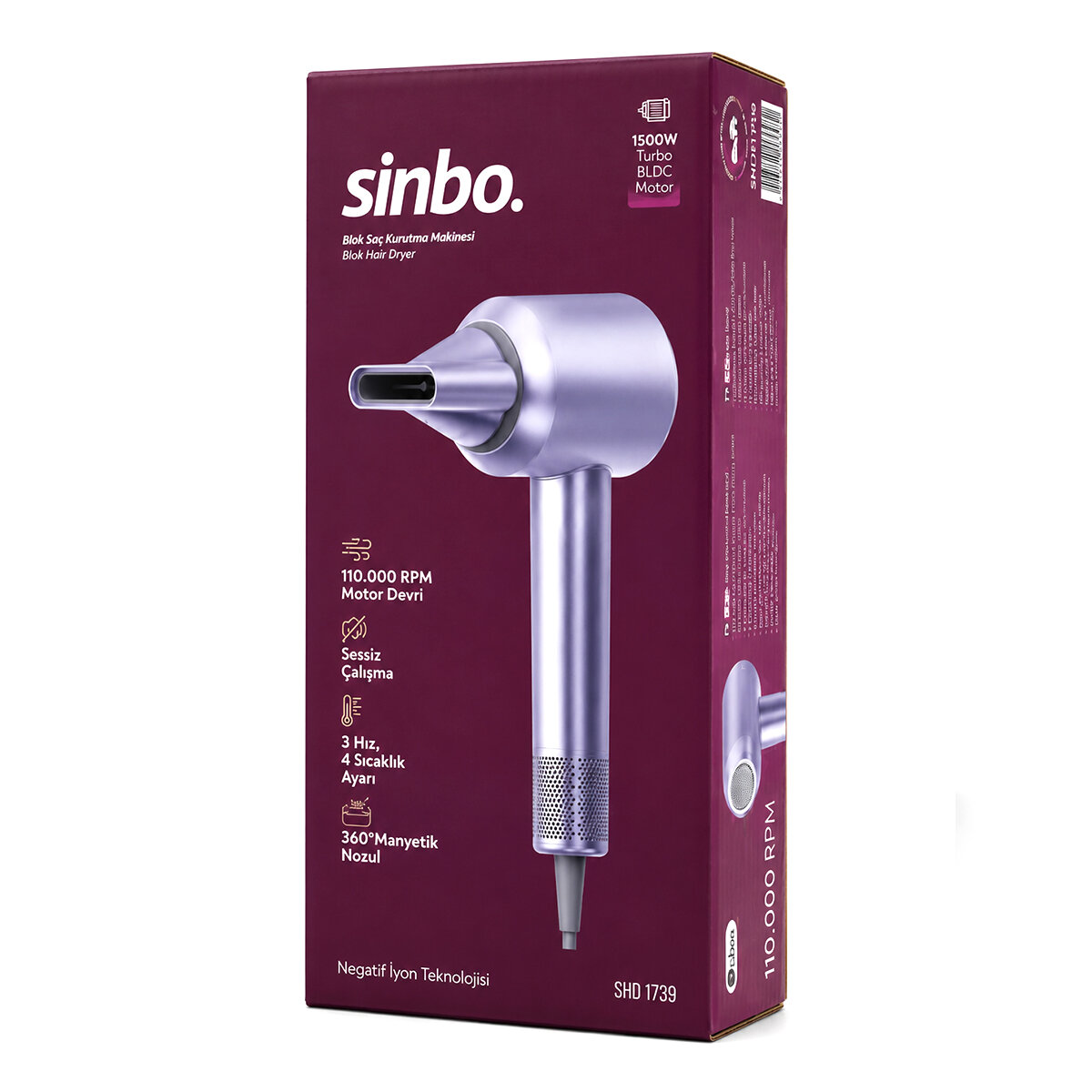 SİNBO SHD-1739 (MAVİ) (BLDC TURBO MOTOR) SAÇ KURUTMA & ŞEKİL MAKİNESİ (1500W)(3-KDM.HIZ)(4-KDM.ISIAYAR=SICAK-ILIK-HAFİF-SOĞUK)*8 SİNBO SHD-1739 (MAVİ) (BLDC TURBO MOTOR) SAÇ KURUTMA & ŞEKİL MAKİNESİ (1500W)(3-KDM.HIZ)(4-KDM.ISIAYAR=SICAK-ILIK-HAFİF-SOĞUK)*8