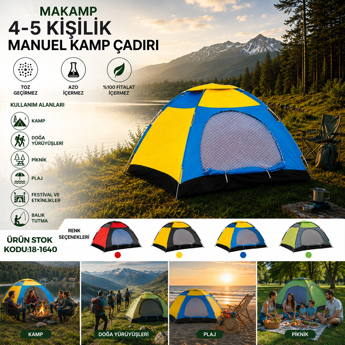 MAKAMP-083A (4-5 KİŞİLİK) (TOZ GEÇİRMEZ) (200CMX200CMX135CM) MANUEL KAMP ÇADIR*20 MAKAMP-083A (4-5 KİŞİLİK) (TOZ GEÇİRMEZ) (200CMX200CMX135CM) MANUEL KAMP ÇADIR*20