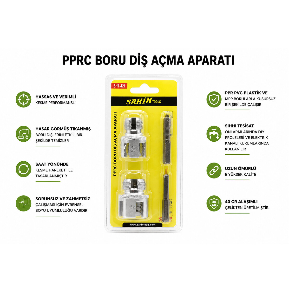 ŞAHİN TOOLS ŞHT-421 ( PPRC ) ( BORU DİŞ AÇMA ) MATKAP UÇ APARAT*100 ŞAHİN TOOLS ŞHT-421 ( PPRC ) ( BORU DİŞ AÇMA ) MATKAP UÇ APARAT*100