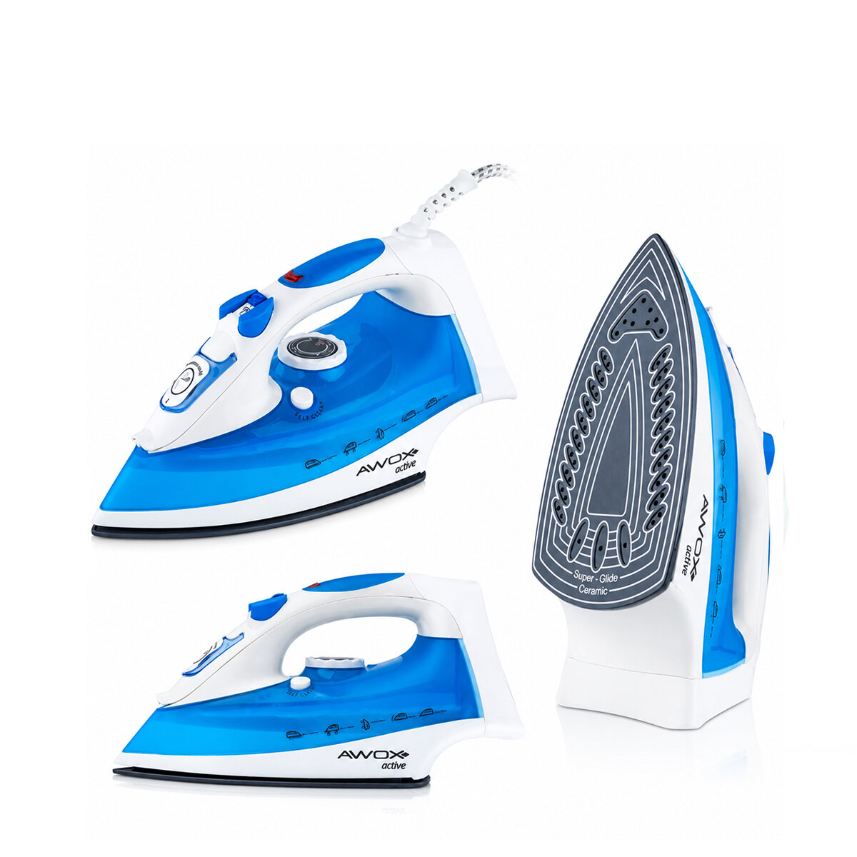 AWOX ACTİVE ( MAVİ & BEYAZ ) BUHARLI ÜTÜ ( SERAMİK TABAN & 360° HAREKETLİ KABLO & BUHAR AYARLAMA) (2600W)*6