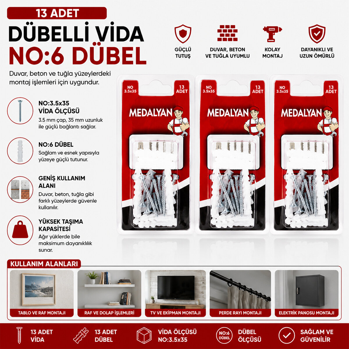 MEDALYAN DL-32 ( 3.5X35 ) ( 13PCS ) DÜBELLİ VİDA*12X12