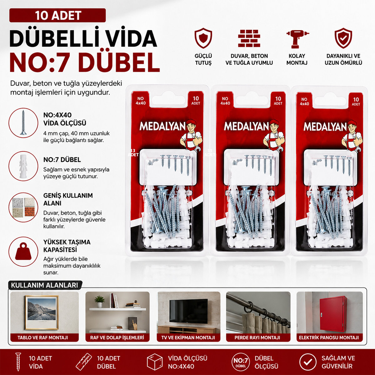 MEDALYAN DL-34 ( 4X40 ) ( 10PCS ) DÜBELLİ VİDA*12X12