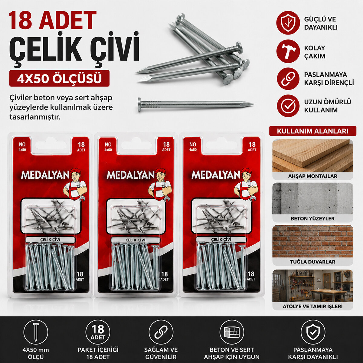MEDALYAN DL-20 ( 4X50 ) ( 18PCS ) ( BETON ) ÇELİK ÇİVİ*12X12 MEDALYAN DL-20 ( 4X50 ) ( 18PCS ) ( BETON ) ÇELİK ÇİVİ*12X12