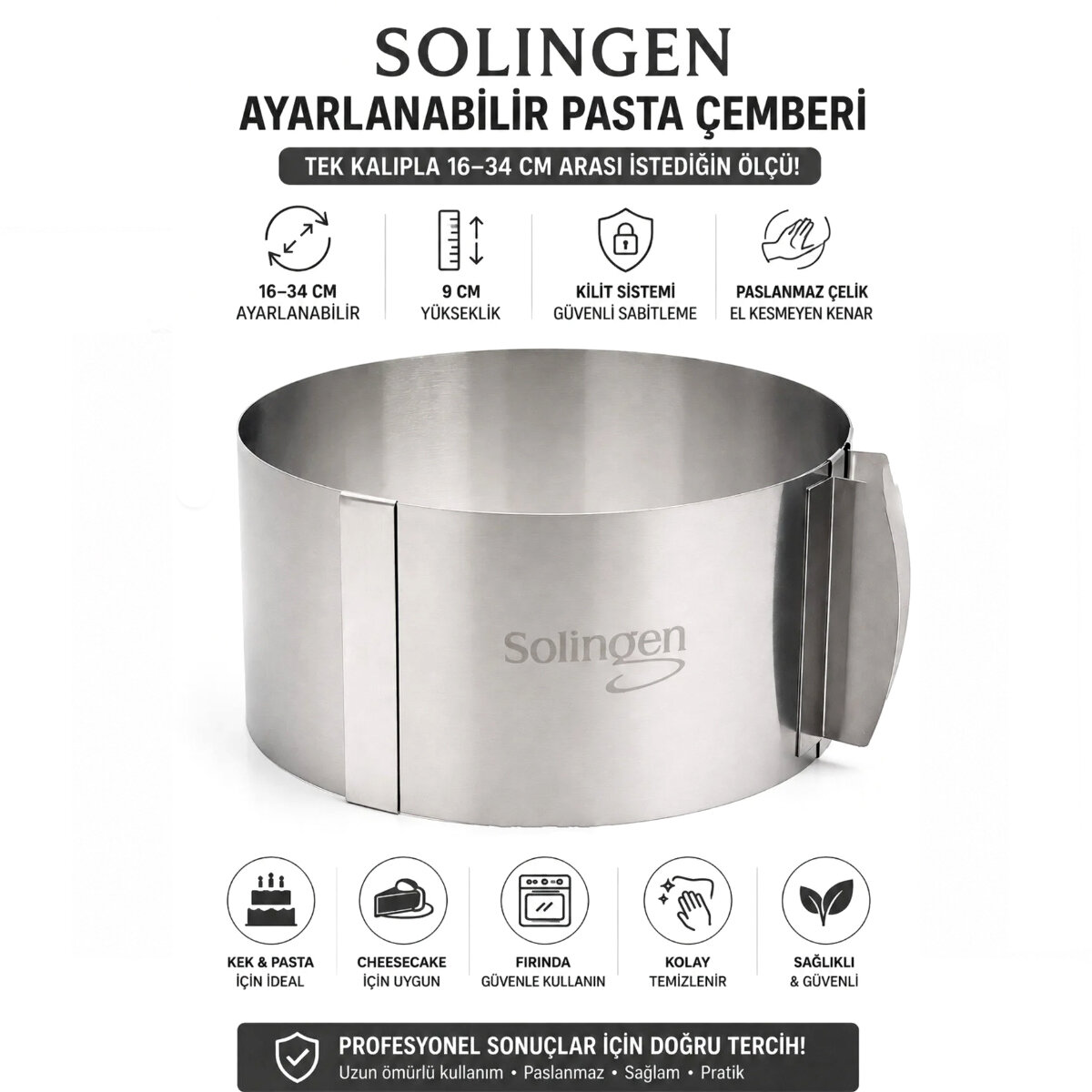 SOLİNGEN AYARLANABİLİR METAL KEK KALIP ( 16-34CM )*24