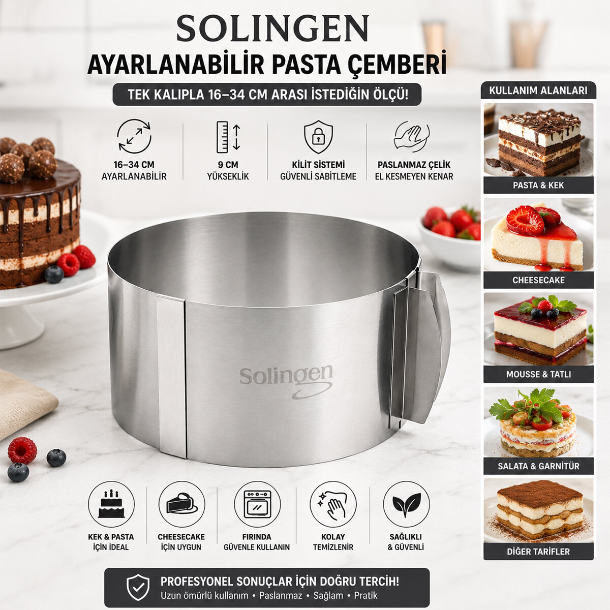 SOLİNGEN AYARLANABİLİR METAL KEK KALIP ( 16-34CM )*24