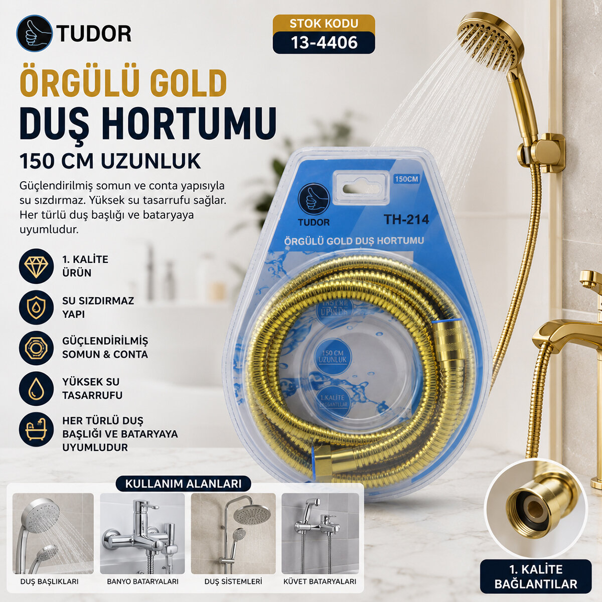 TUDOR TH-214 ( GOLD ) ÖRGÜLÜ DUŞ HORTUMU ( 150CM ) ( VAKUMLU AMBALAJ )*50 TUDOR TH-214 ( GOLD ) ÖRGÜLÜ DUŞ HORTUMU ( 150CM ) ( VAKUMLU AMBALAJ )*50