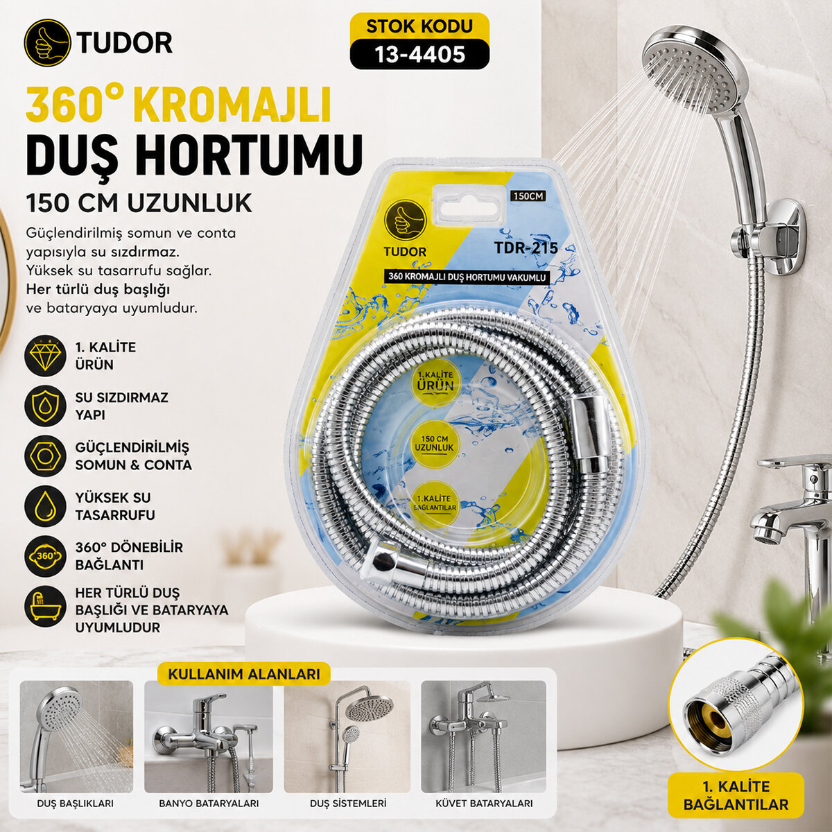 TUDOR TDR-215 ( 360° & METAL ) DUŞ HORTUMU ( 150CM ) ( VAKUMLU AMBALAJ*50 TUDOR TDR-215 ( 360° & METAL ) DUŞ HORTUMU ( 150CM ) ( VAKUMLU AMBALAJ*50