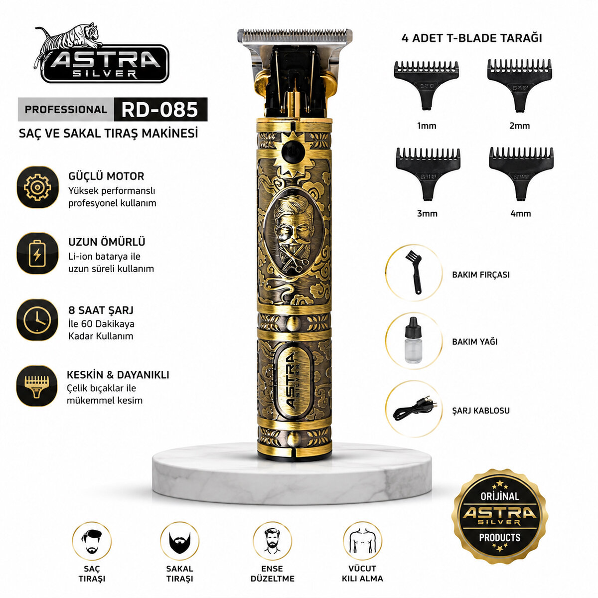 ASTRA SILVER RD-085 ( KOMPLE METAL ) SAÇ SAKAL TRAŞ MAKİNESİ ( USB ŞARJLI & T BIÇAK )*40 ASTRA SILVER RD-085 ( KOMPLE METAL ) SAÇ SAKAL TRAŞ MAKİNESİ ( USB ŞARJLI & T BIÇAK )*40