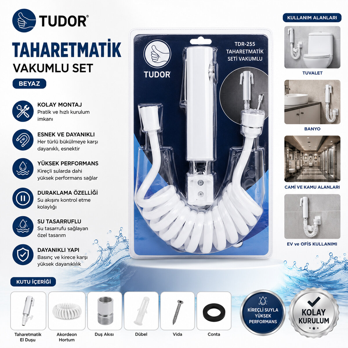 TUDOR TDR-255 ( BEYAZ ) TAHARATMATİK SETİ ( TAHARATMETİK EL DUŞU- HORTUM - MAFSAL ) ( VAKUMLU SET )*50 TUDOR TDR-255 ( BEYAZ ) TAHARATMATİK SETİ ( TAHARATMETİK EL DUŞU- HORTUM - MAFSAL ) ( VAKUMLU SET )*50
