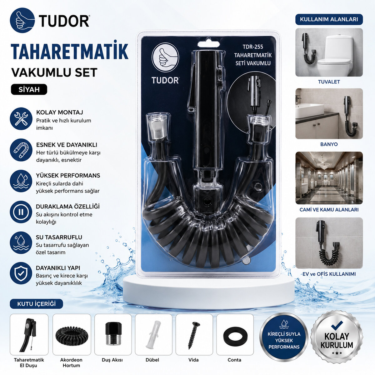 TUDOR TDR-255 ( SİYAH ) TAHARATMATİK SETİ ( TAHARATMETİK EL DUŞU- HORTUM - MAFSAL ) ( VAKUMLU SET )*50 TUDOR TDR-255 ( SİYAH ) TAHARATMATİK SETİ ( TAHARATMETİK EL DUŞU- HORTUM - MAFSAL ) ( VAKUMLU SET )*50