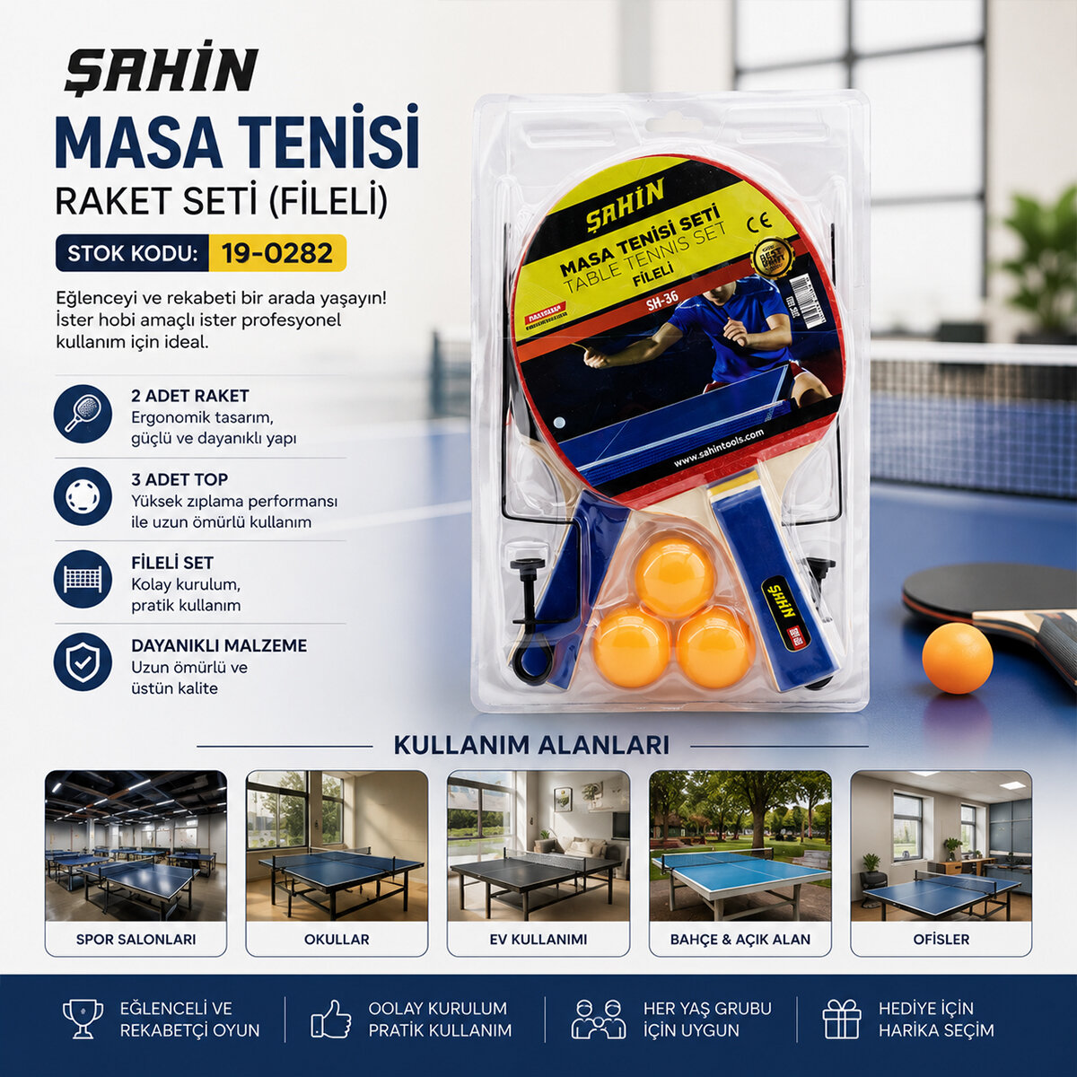 ŞAHİN TOOLS ŞHT-361 ( MASA TENİSİ ) ( FİLELİ ) PİNPON RAKET SETİ ( 2PCS RAKET & 3PCS TOP & 1PCS FİLE - AYAK )*50 ŞAHİN TOOLS ŞHT-361 ( MASA TENİSİ ) ( FİLELİ ) PİNPON RAKET SETİ ( 2PCS RAKET & 3PCS TOP & 1PCS FİLE - AYAK )*50