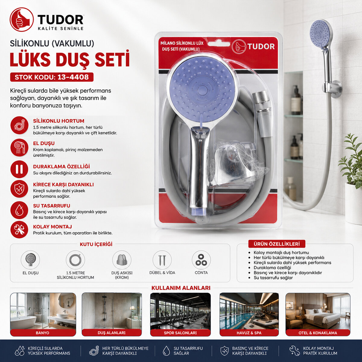 TUDOR TDR-253 MİLANO ( VAKUMLU & SİLİKON ) LÜKS DUŞ SETİ (DUŞ BAŞLIK=MİX) (SİLİKON HORTUM=1.5MT) (MAFSAL=3 KADEME)*50 TUDOR TDR-253 MİLANO ( VAKUMLU & SİLİKON ) LÜKS DUŞ SETİ (DUŞ BAŞLIK=MİX) (SİLİKON HORTUM=1.5MT) (MAFSAL=3 KADEME)*50