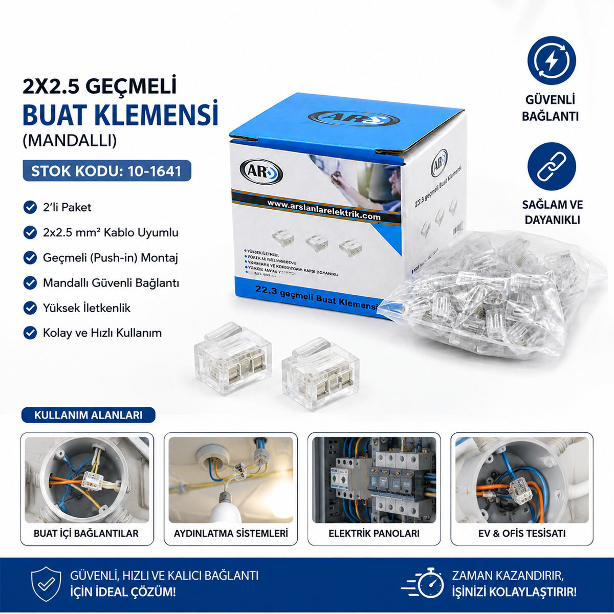 ARS KOD-344069 ( 2Lİ ) ( 2X2.5 KABLO GEÇMELİ ) ( MANDALLI ) ( BUAT ) KLEMENSİ*100X10