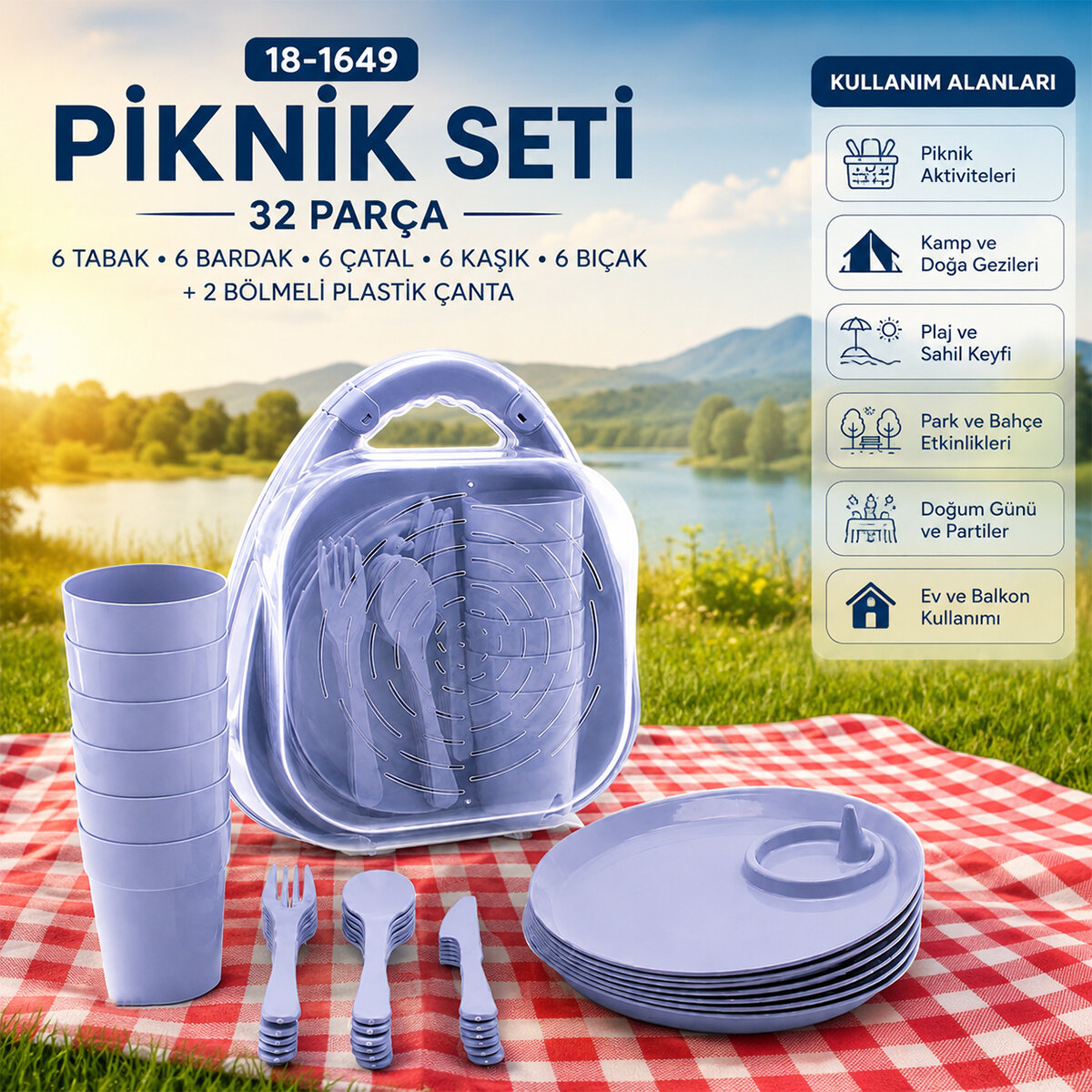MİENCA MRD-473 CLEAN LİFE KSK-108 PİKNİK SETİ ( 32PCS ) PLASTİK RENKLİ (6-TABAK-6-BARDAK-6-ÇATAL6-KAŞIK-6-BIÇAK+( 2 BÖLMELİ PLS.ÇANTA)*12=K MİENCA MRD-473 CLEAN LİFE KSK-108 PİKNİK SETİ ( 32PCS ) PLASTİK RENKLİ (6-TABAK-6-BARDAK-6-ÇATAL6-KAŞIK-6-BIÇAK+( 2 BÖLMELİ PLS.ÇANTA)*12=K