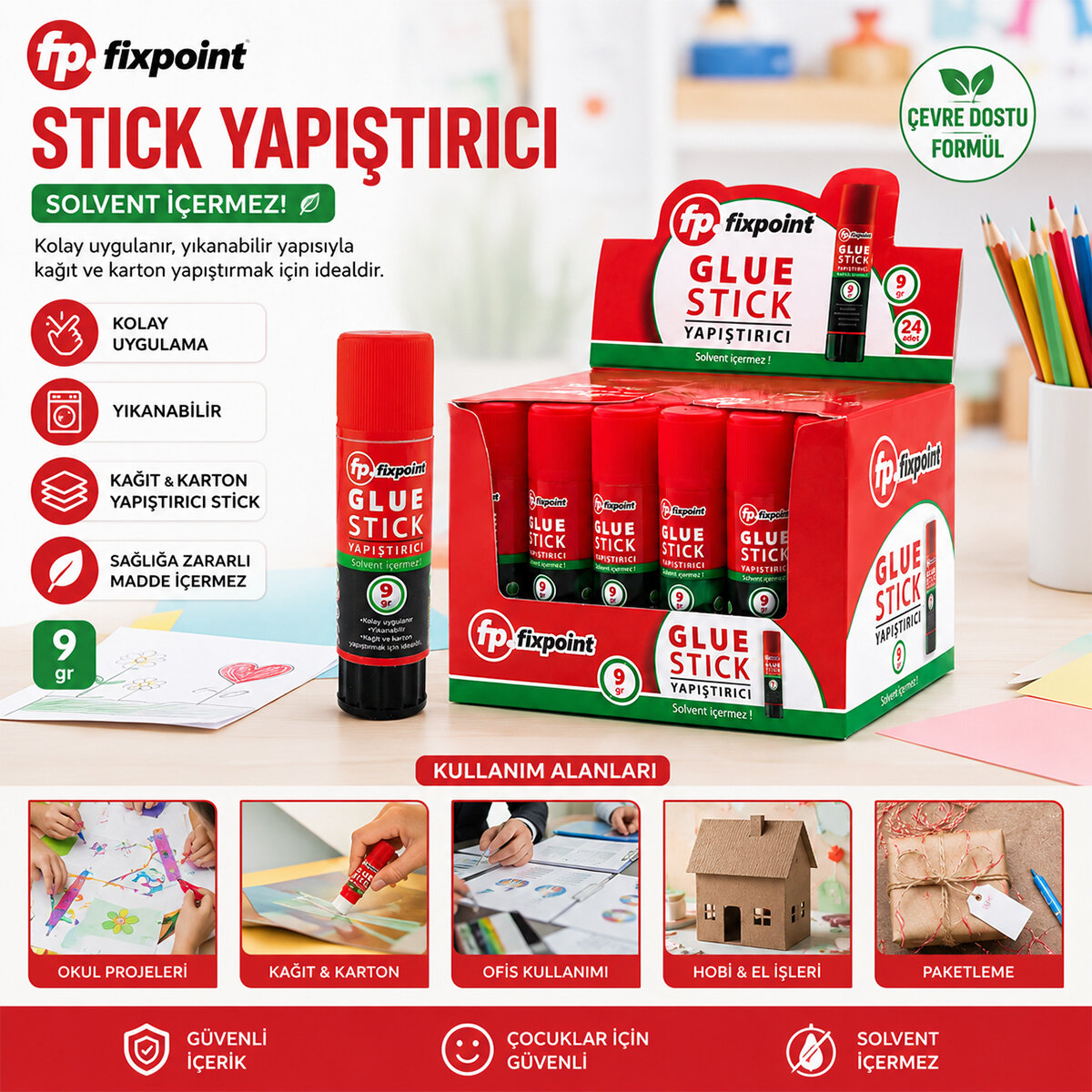 FİXPOİNT P-0636 ( 9GR ) STICK YAPIŞTIRICI (SOLVENT İÇERMEZ) (YIKANABİLİR) (KOLAY UYGULAMA) (KAĞIT & KARTON YAPIŞTIRICI STİCK)*24X48
