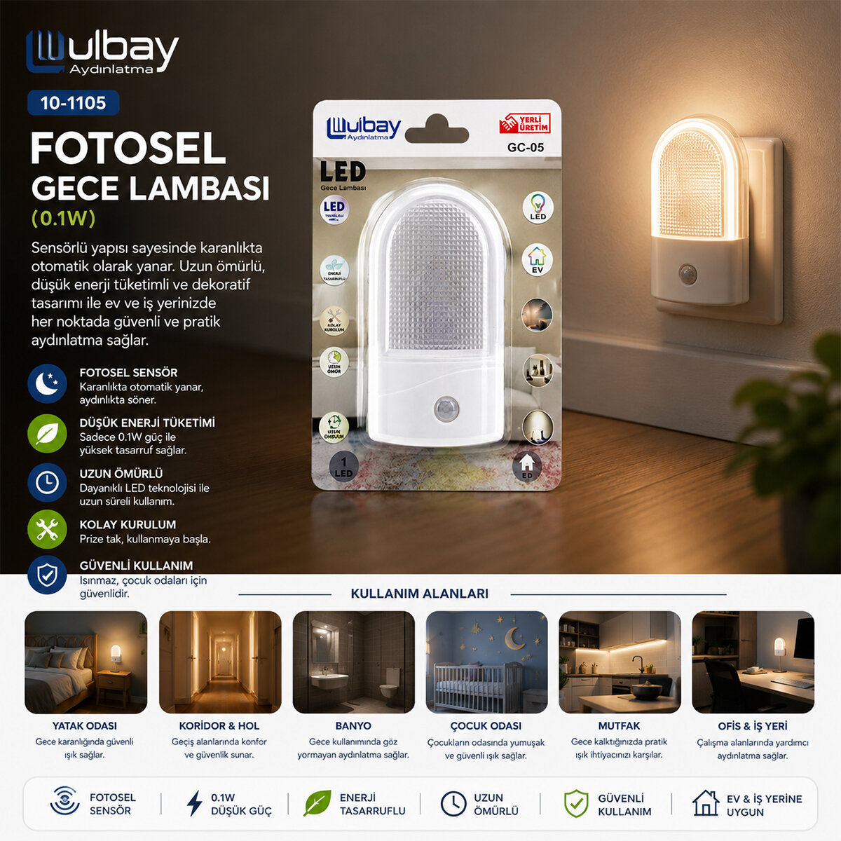 ULBAY GC-05 ( OVAL ) FOTOSEL GECE LAMBASI ( 0.1W ) ( SENSÖRLÜ= KARANLIK DA OTOMATİK YANAR )*10X24 ULBAY GC-05 ( OVAL ) FOTOSEL GECE LAMBASI ( 0.1W ) ( SENSÖRLÜ= KARANLIK DA OTOMATİK YANAR )*10X24