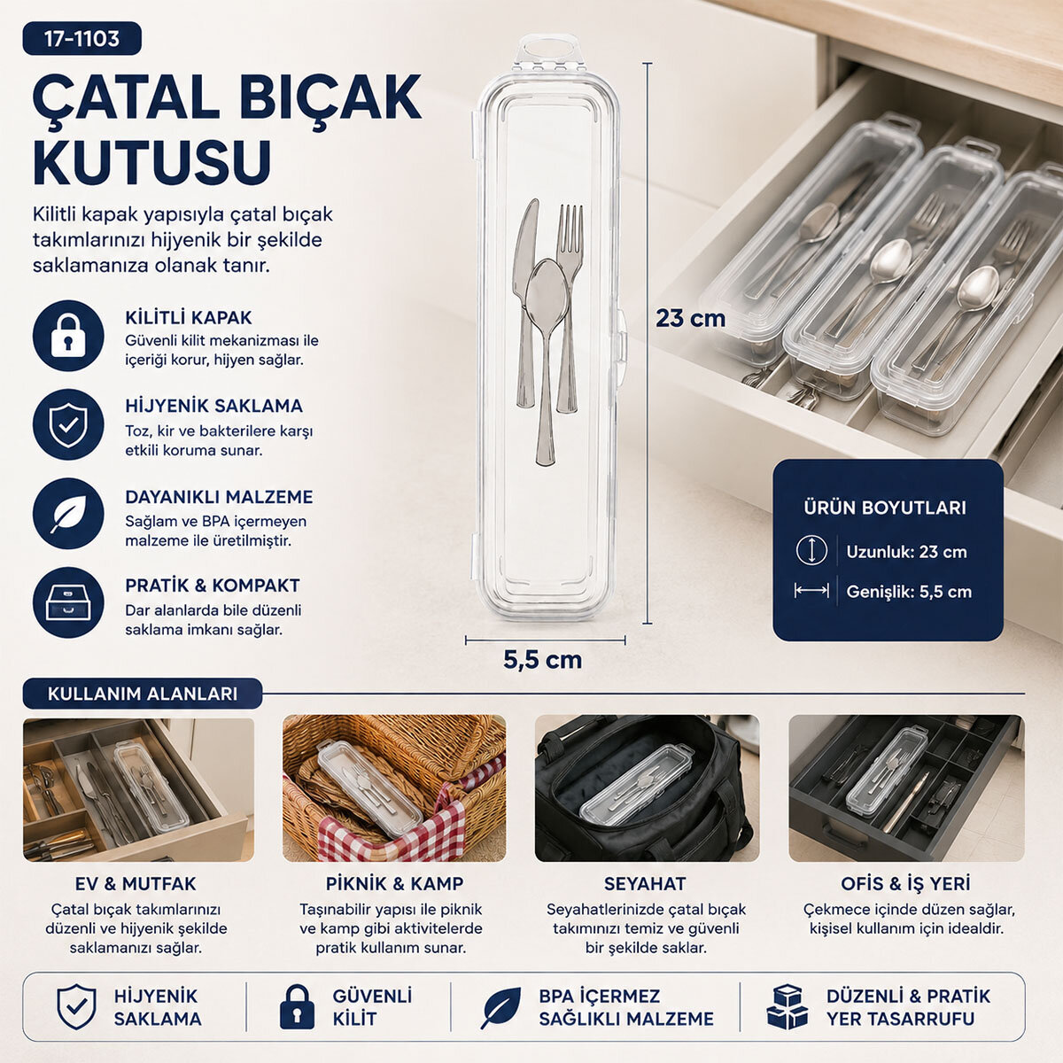 URVE UR-3575 ( ŞEFFAF PLASTİK ) ÇOK AMAÇLI ORGANİZER ( KAPAKLI KUTU ) (23X5.5CM) ÇATAL BIÇAK KUTUSU*24=K URVE UR-3575 ( ŞEFFAF PLASTİK ) ÇOK AMAÇLI ORGANİZER ( KAPAKLI KUTU ) (23X5.5CM) ÇATAL BIÇAK KUTUSU*24=K