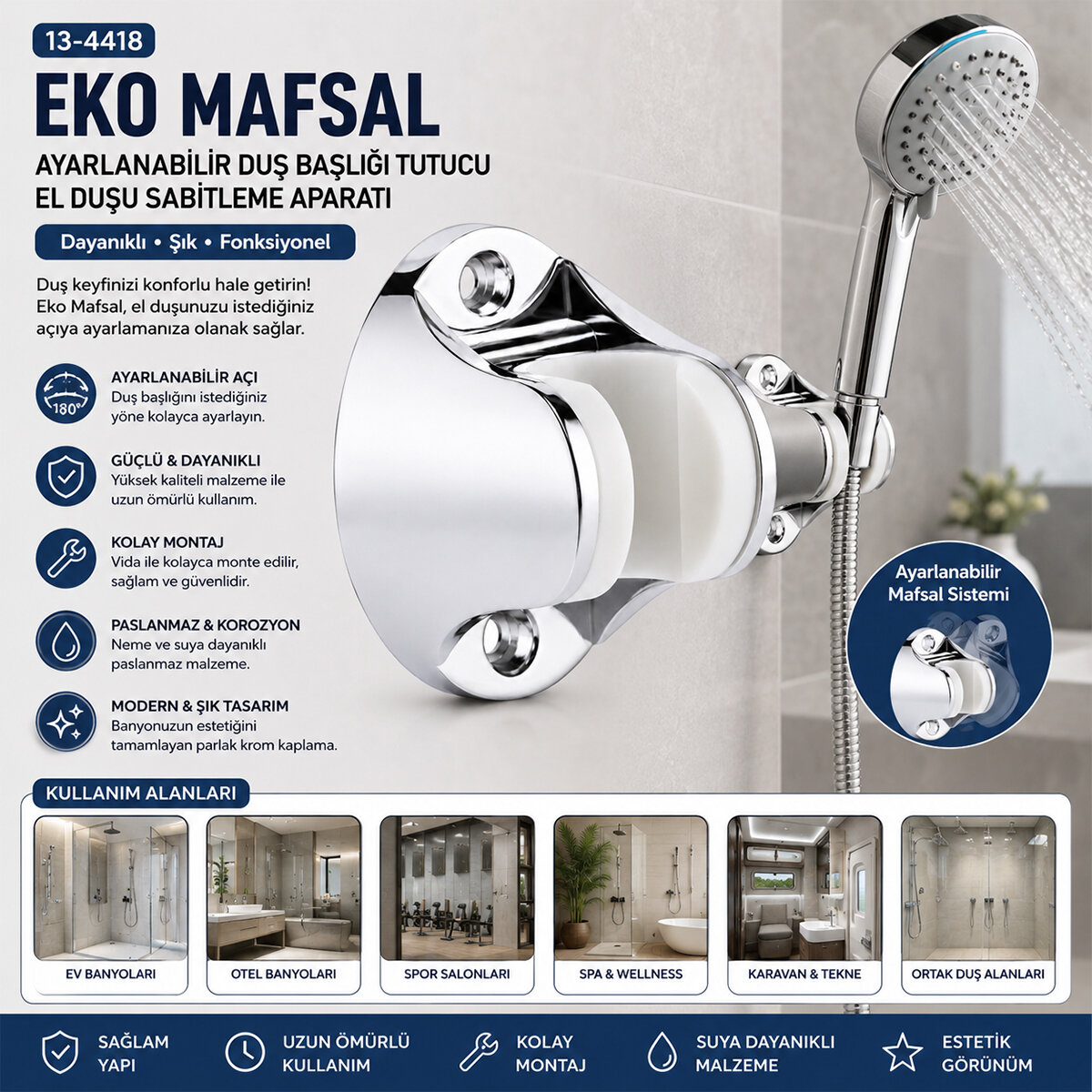 TUDOR TDR-319 ( EKO İTHAL ) ( KROM ) DUŞ ASKISI*20X25